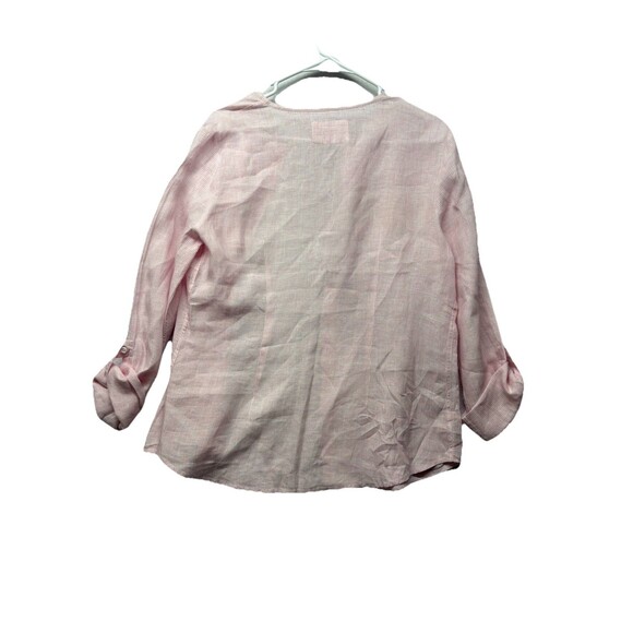 Gorsuch Linen SZ 38 EU 8 US Striped Button Front Shirt Collared Embroidered Pink - Picture 5 of 5